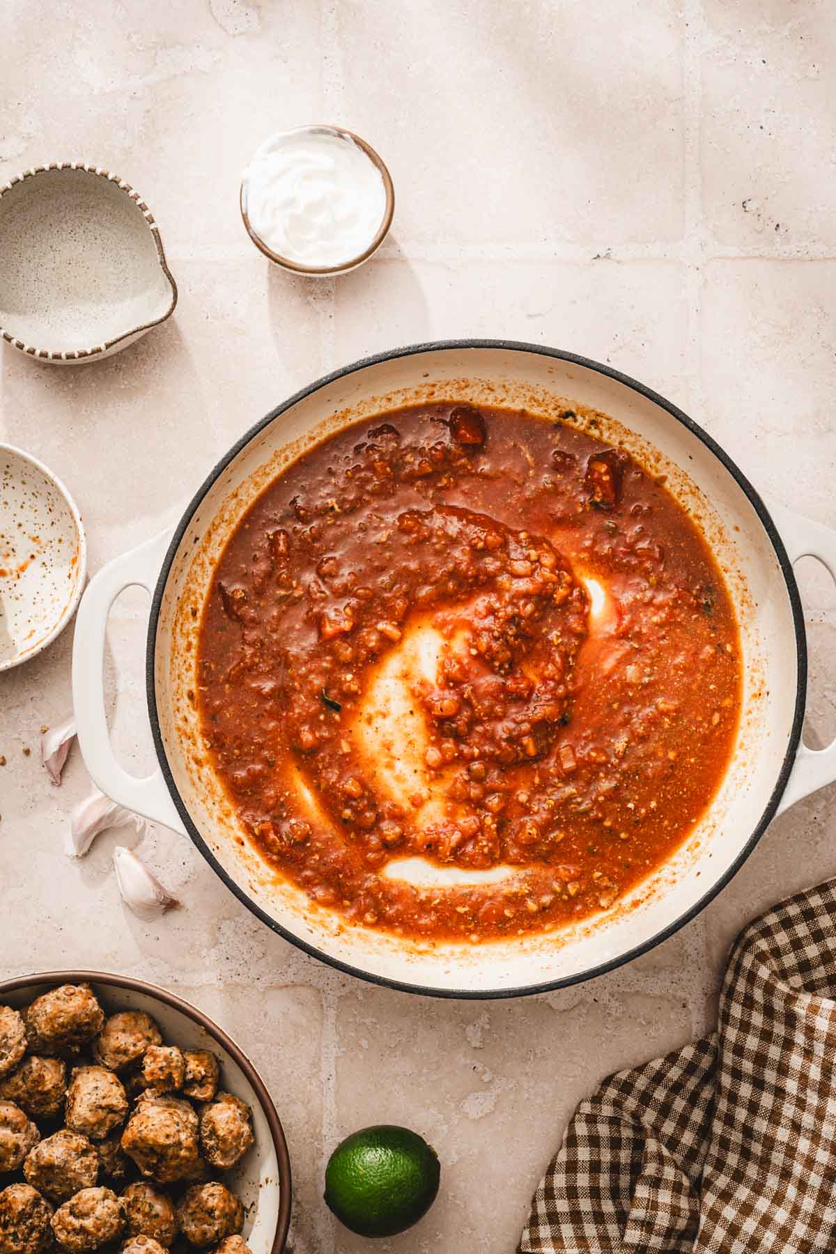 large skillet with the salsa sauce