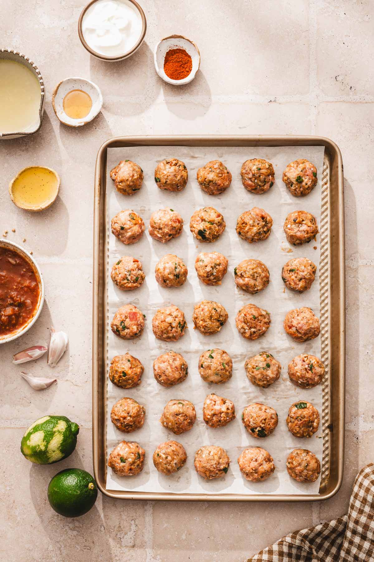 baking sheet with formed meatballs