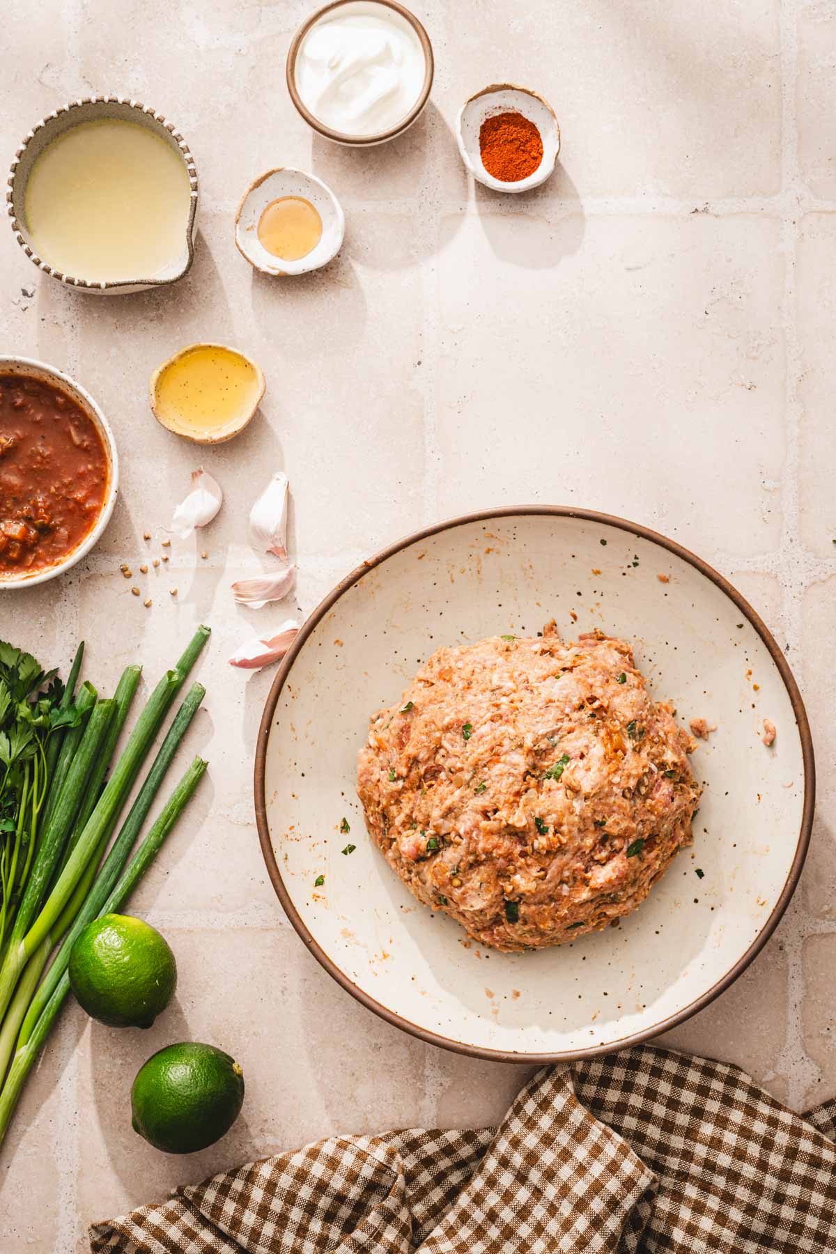 large bowl with the meat mixture
