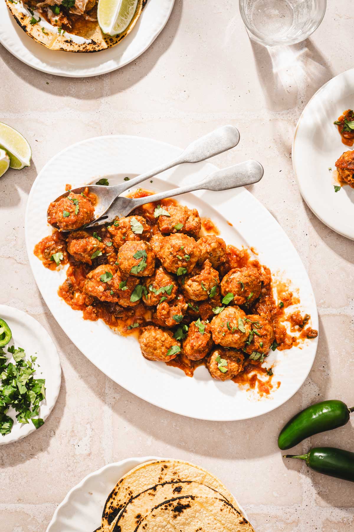 serving plate sideways, utensils