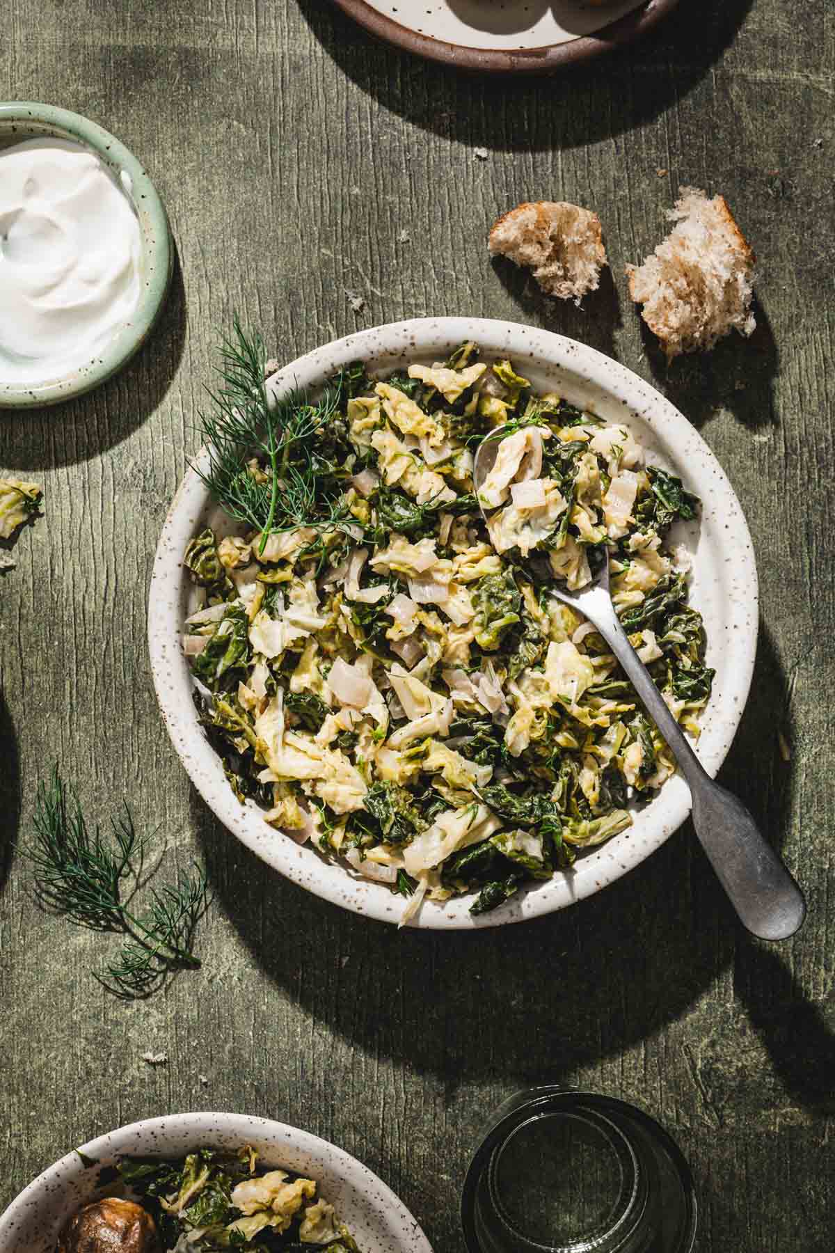 savory cabbage in a serving bowl