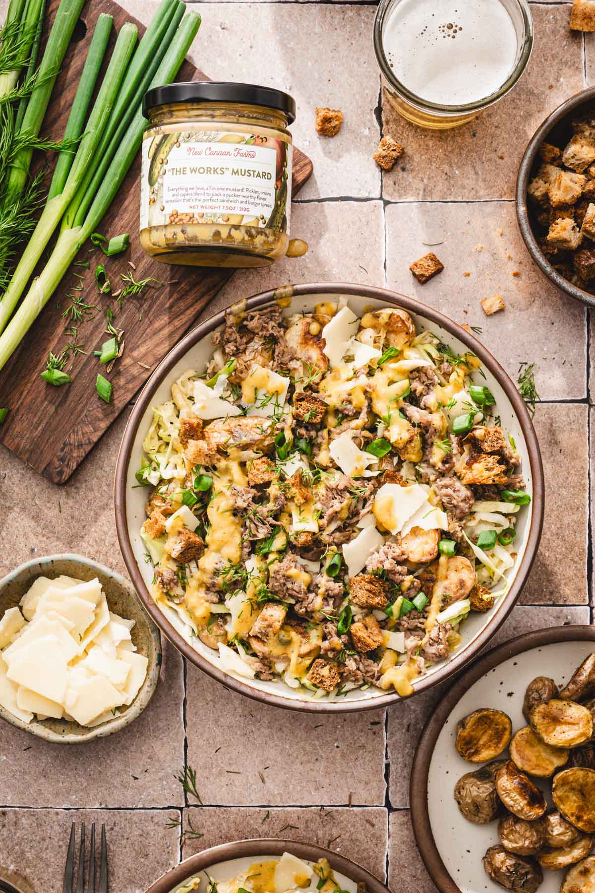 close up of a bowl with salad jar with the mustard