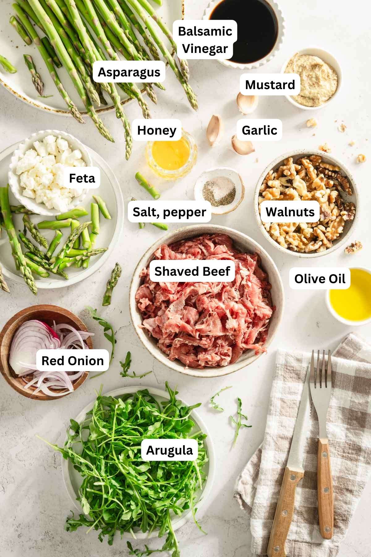 ingredients to make Shaved Beef and Asparagus Salad