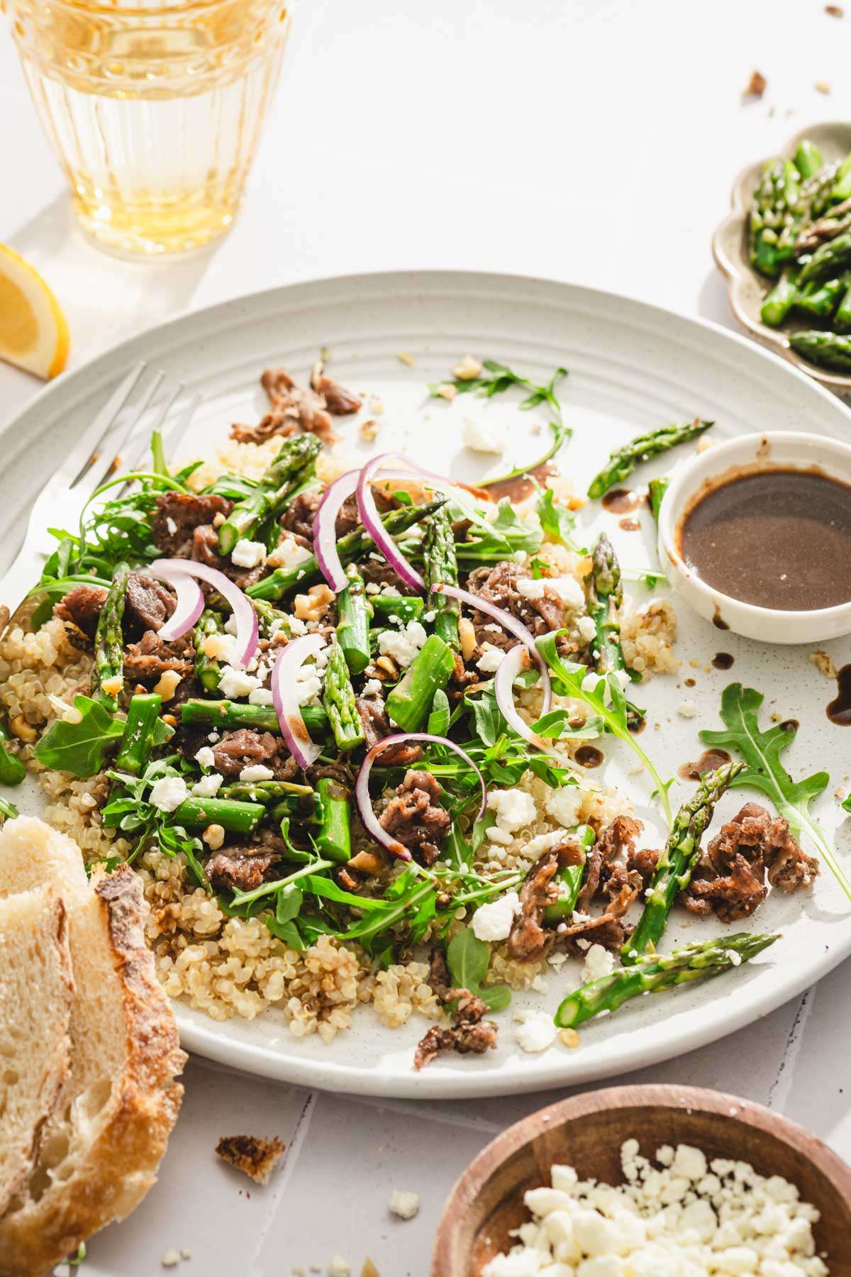 close up of plate with the salad, dish with dressing