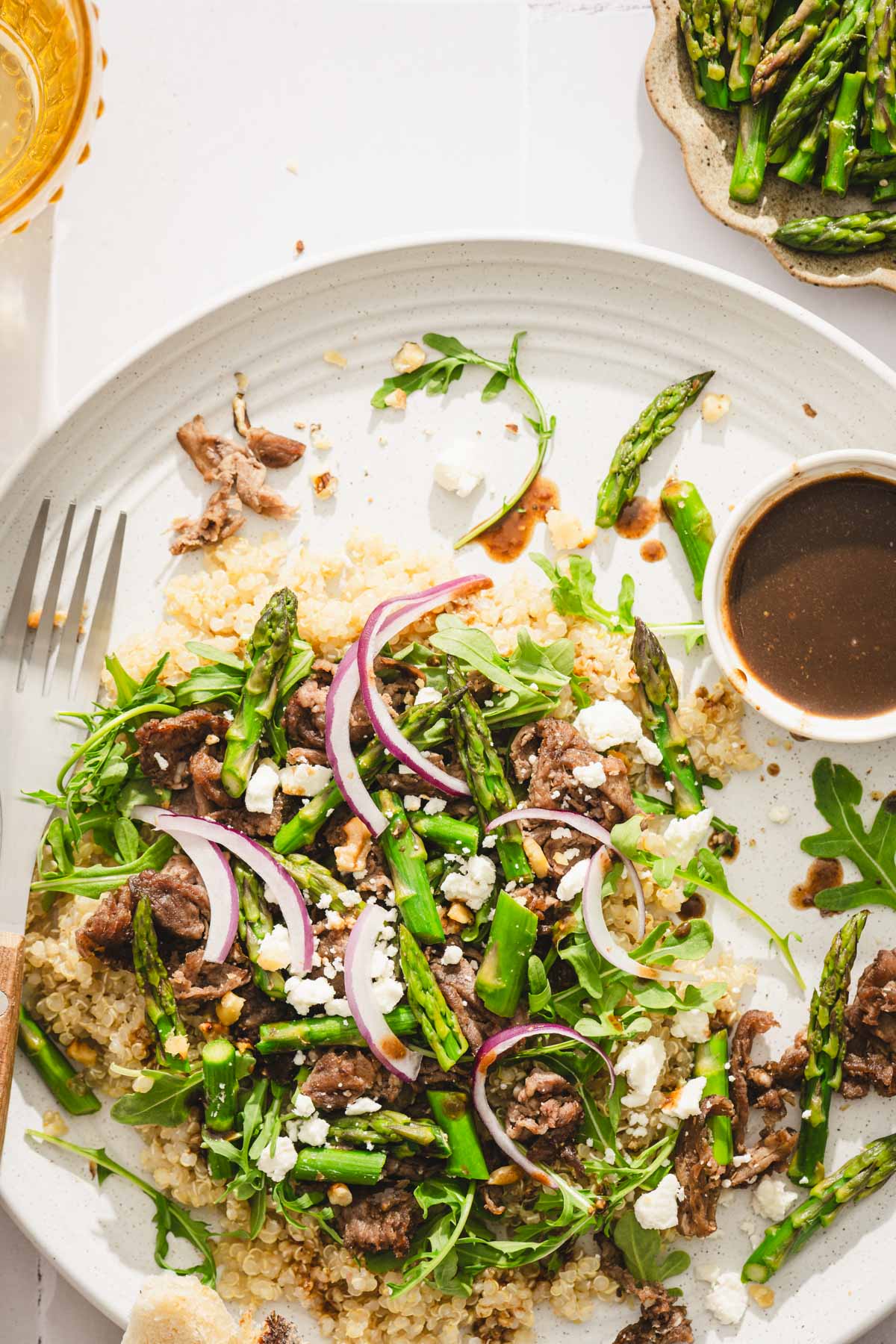 close up of plate with the salad, dish with dressing