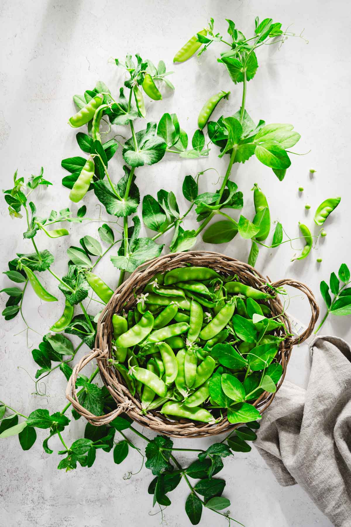 snow peas in a basket