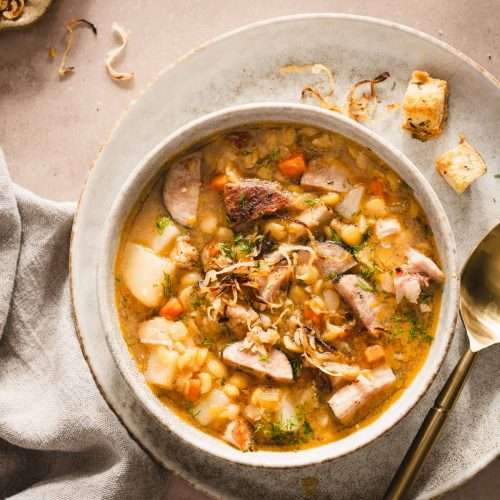 split pea soup in a serving bowls