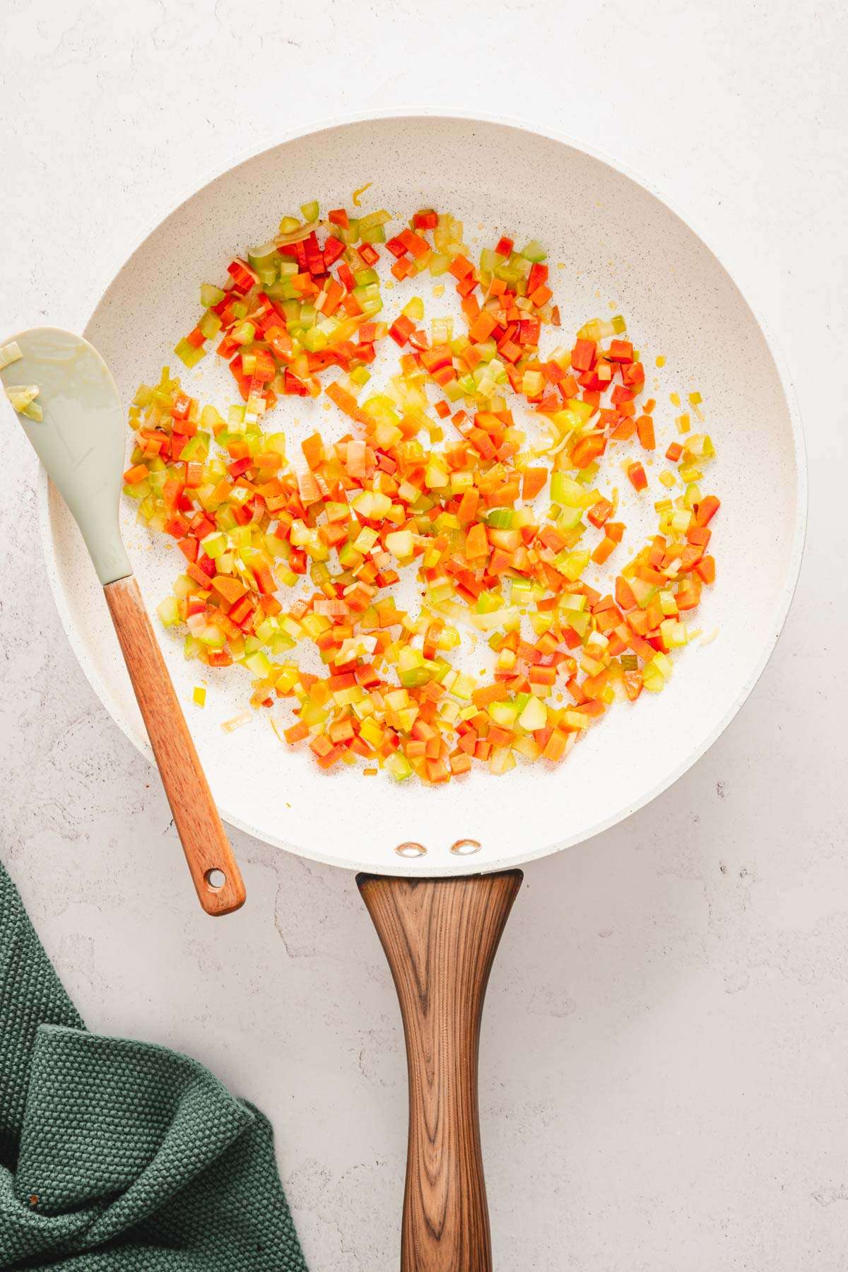 skillet with sautéed veggies