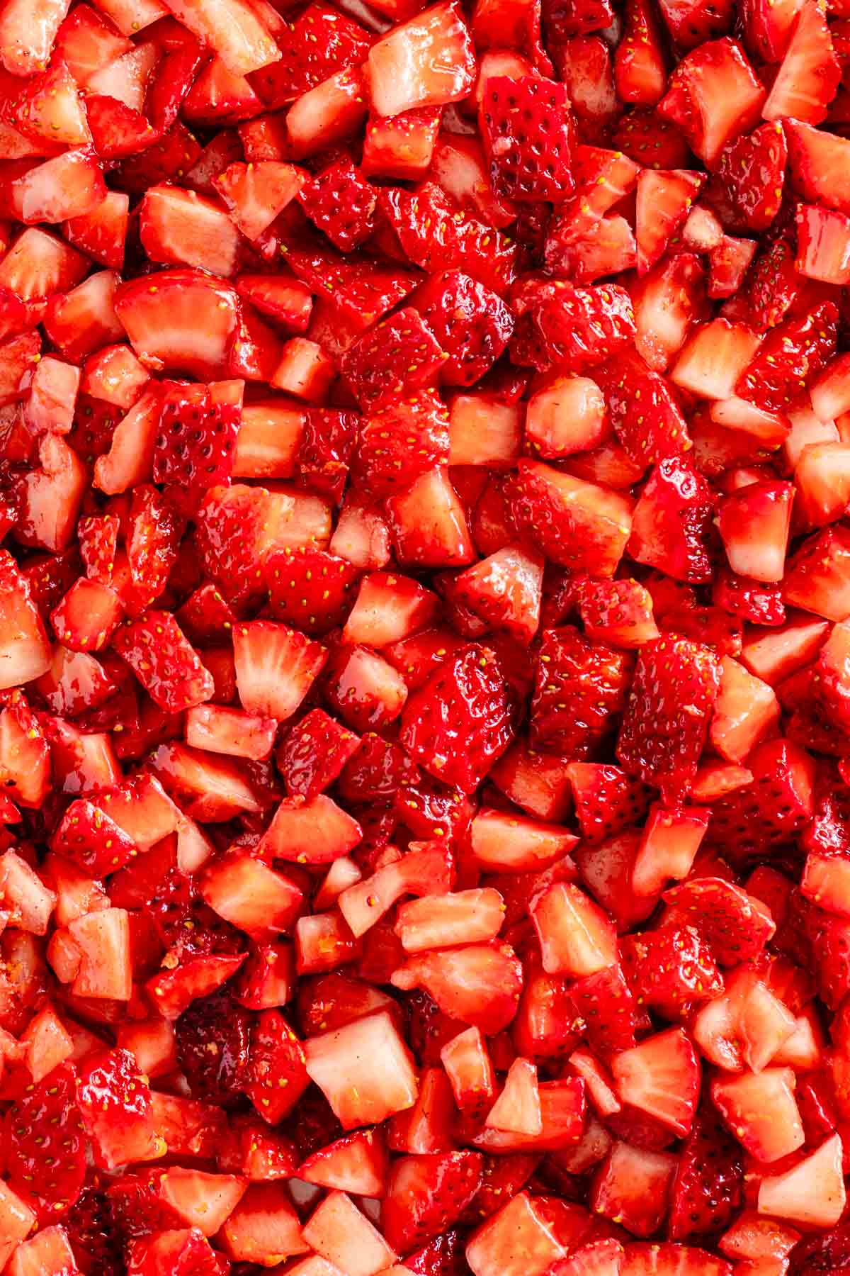 close up of just cut up strawberries