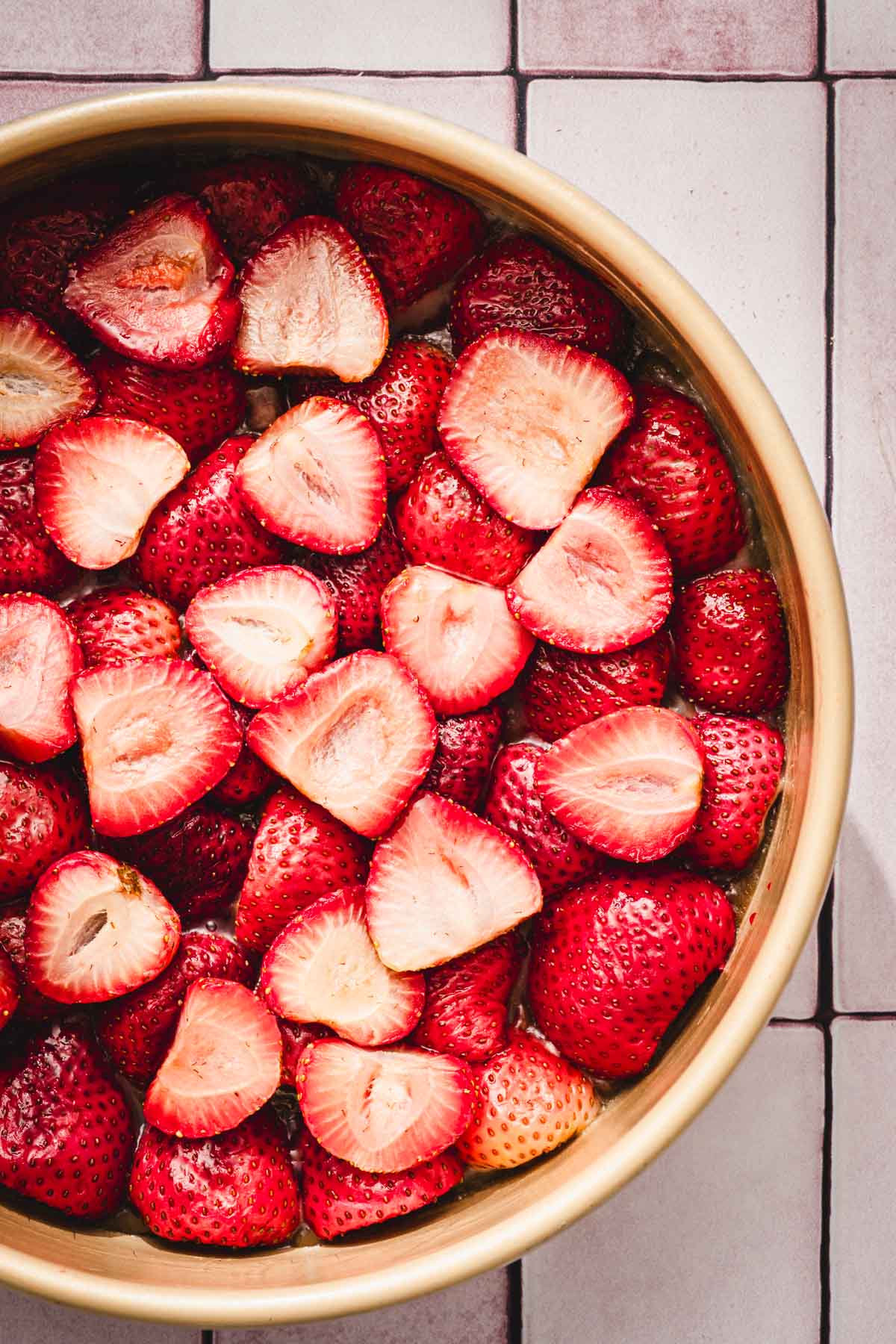 close up of pan with strawberries