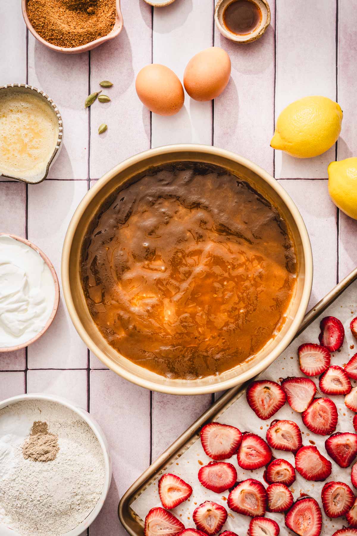 cake pan with the caramel topping