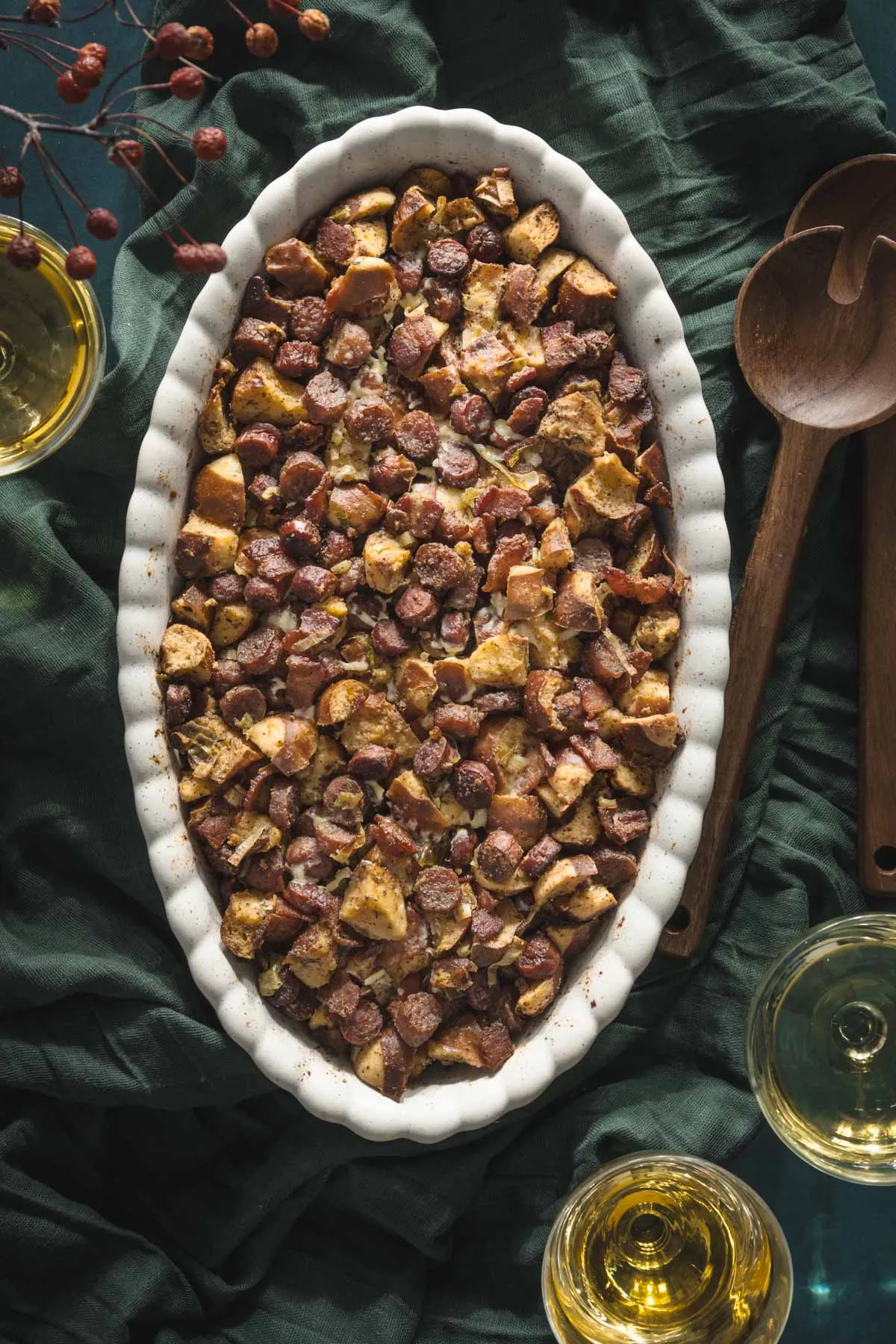 cooked stuffing on a green background