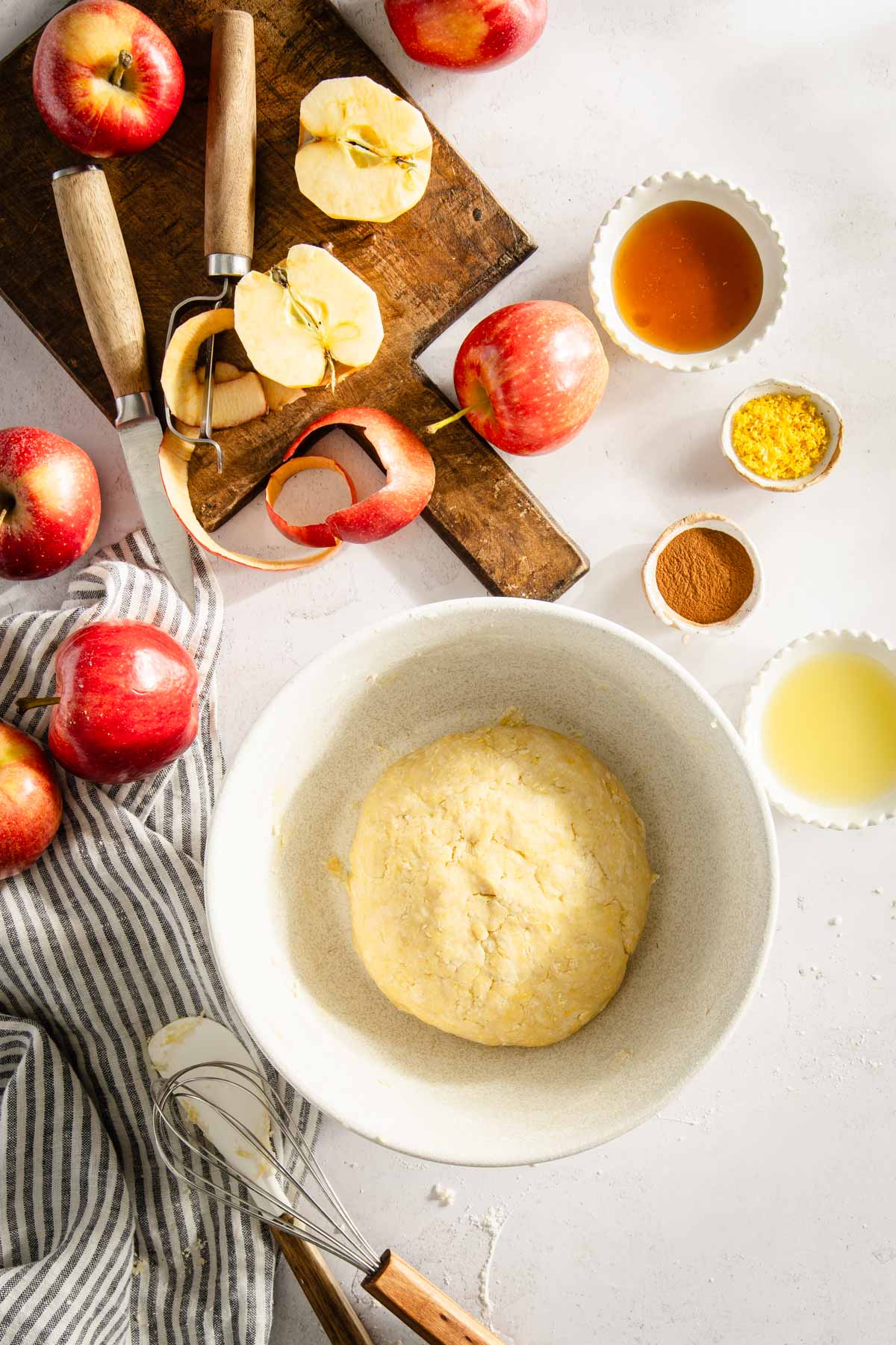 Ingredients to make Szarlotka, dough formed in the bowl