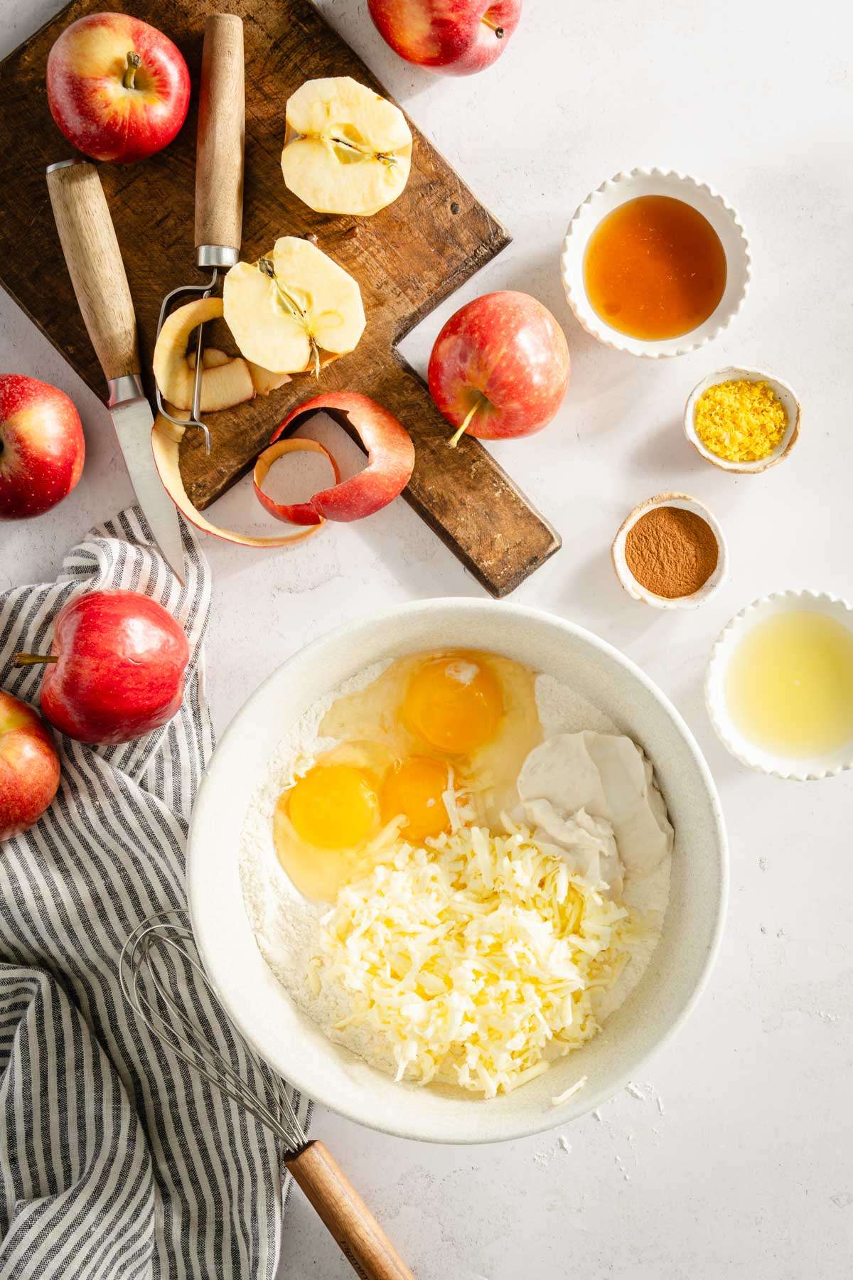 Ingredients to make Szarlotka, mixed in the bowl