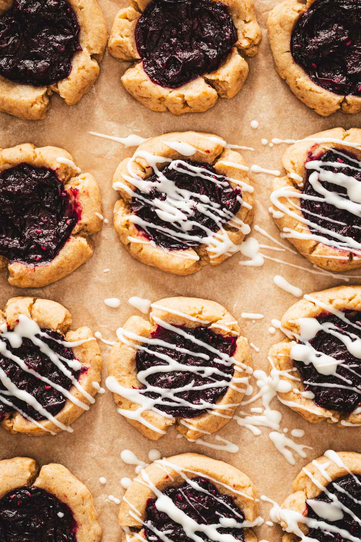 top view of cookies with chocolate drizzle