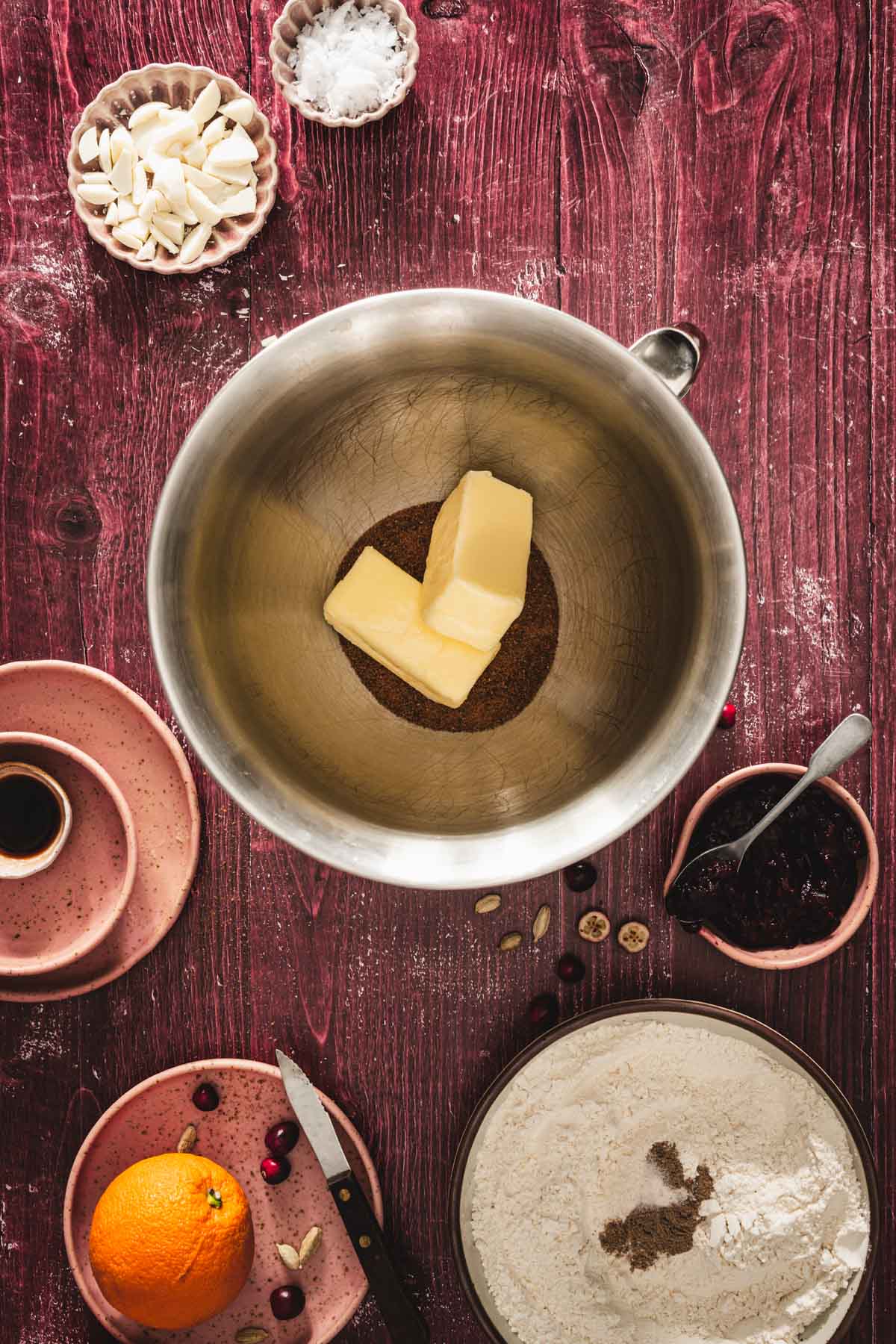 large bowl with two sticks of butter and sugar