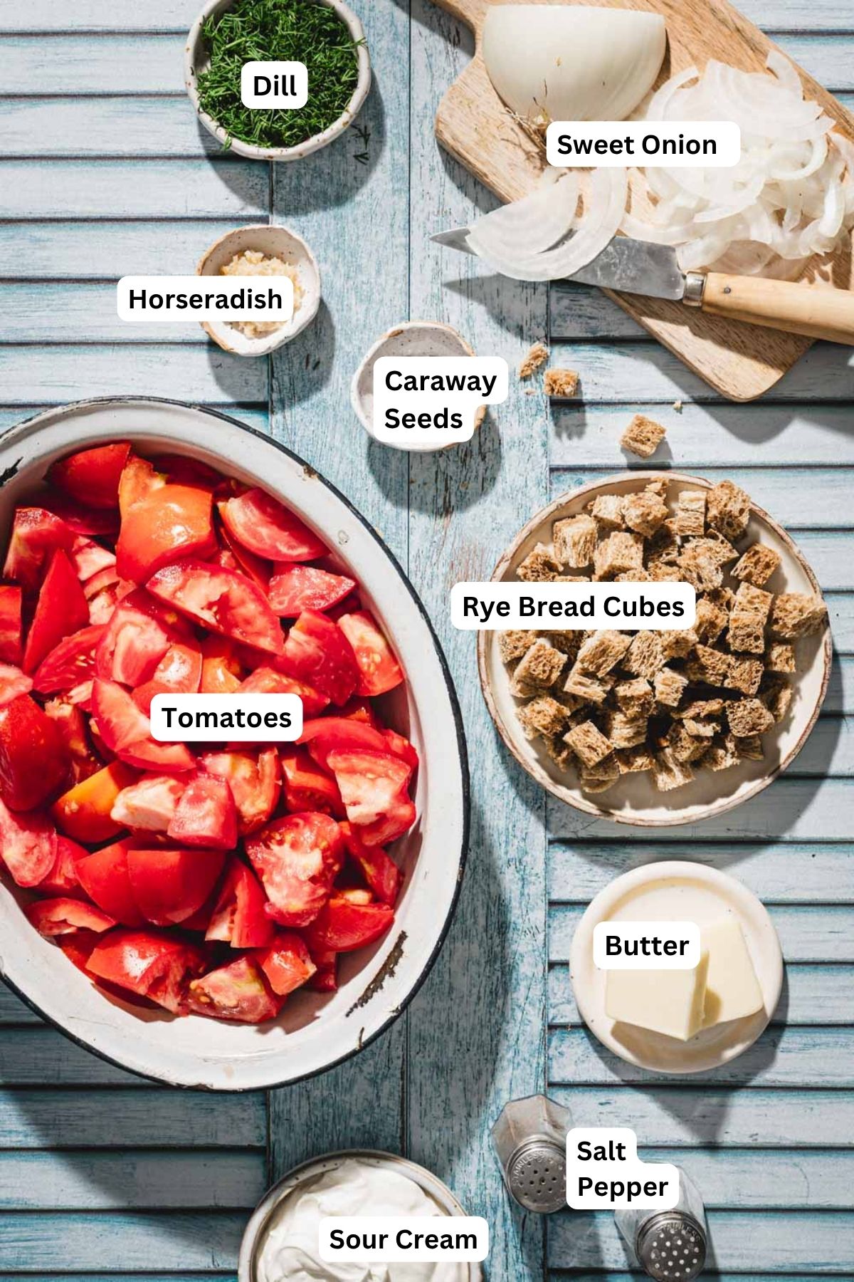 ingredients to make tomato salad with name tags