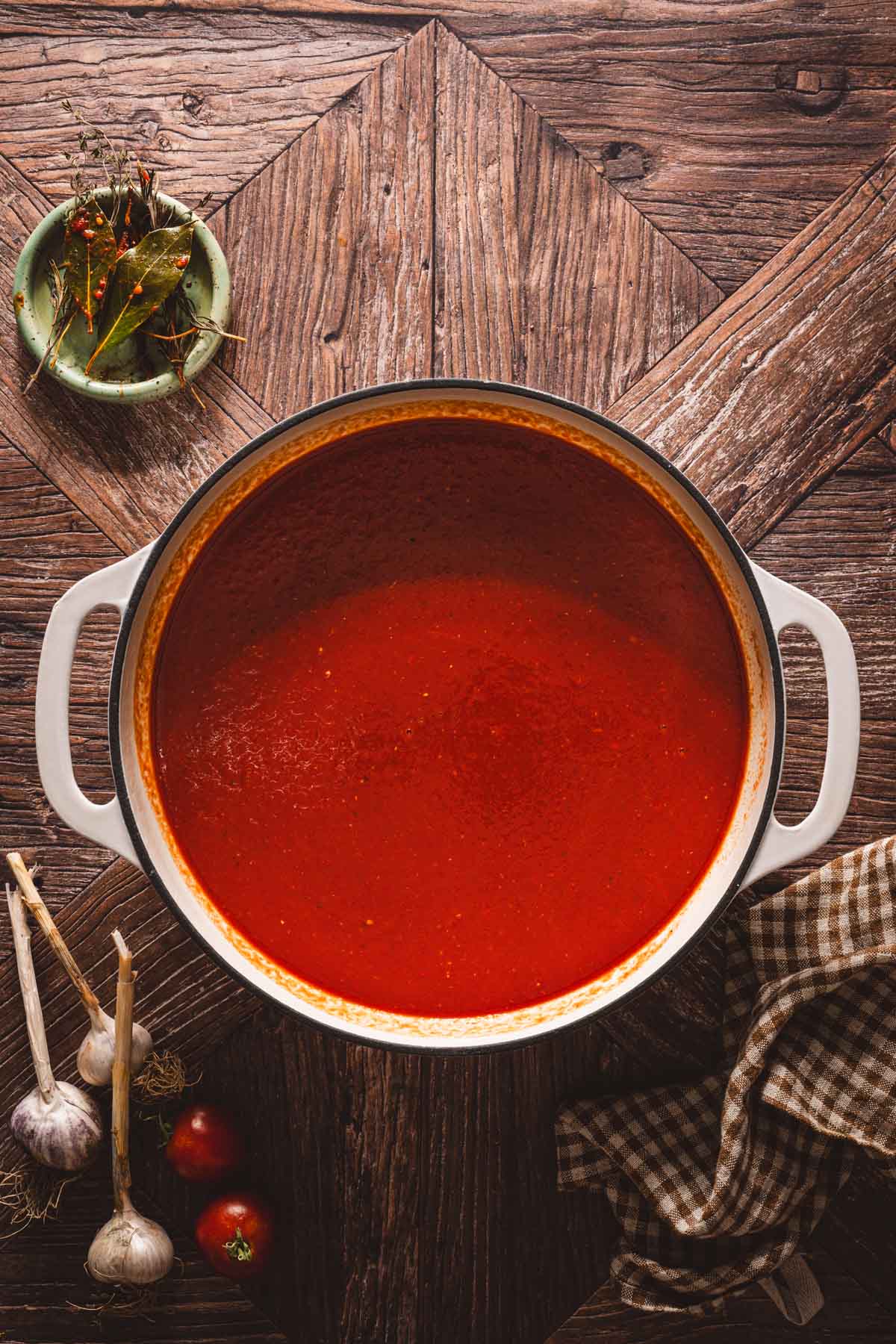 tomato puree in a wide pan