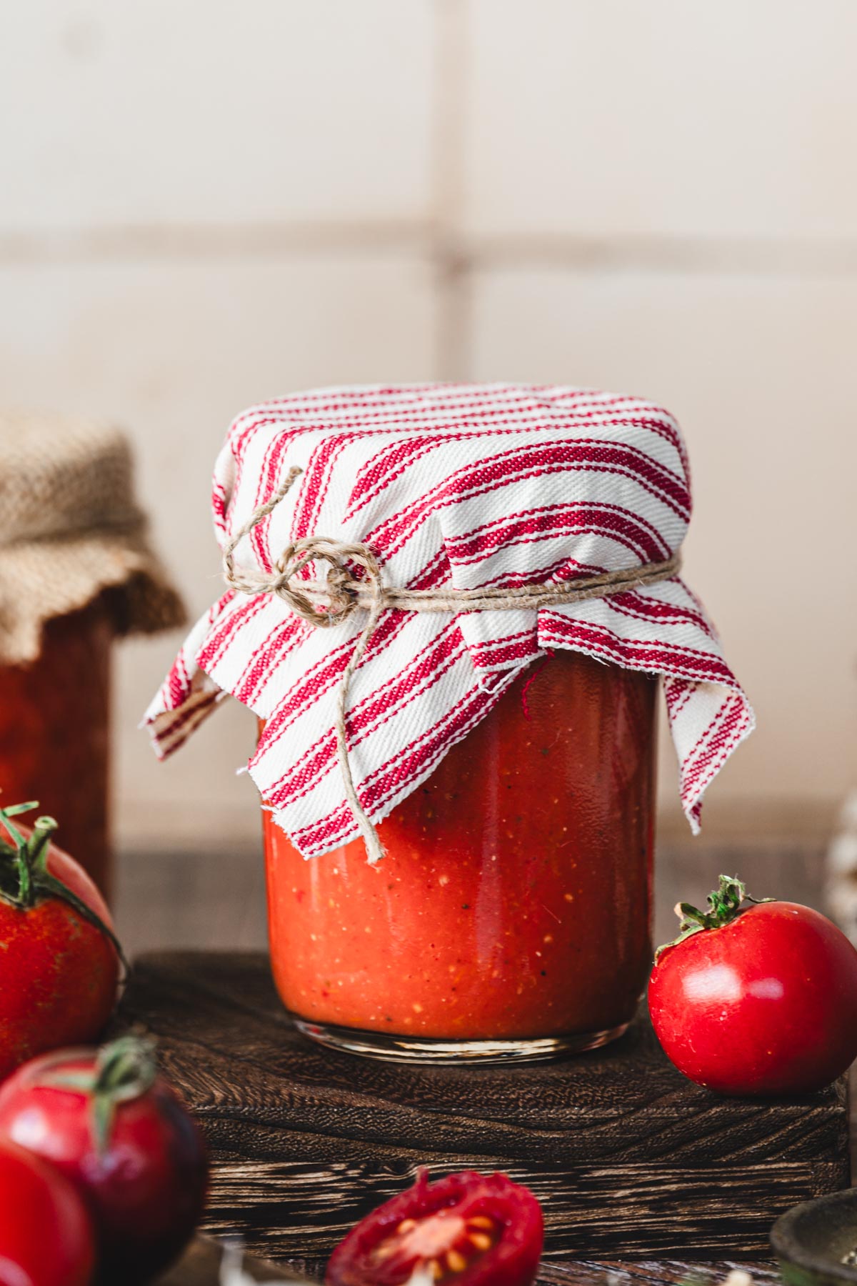 close up of a jar with sauce