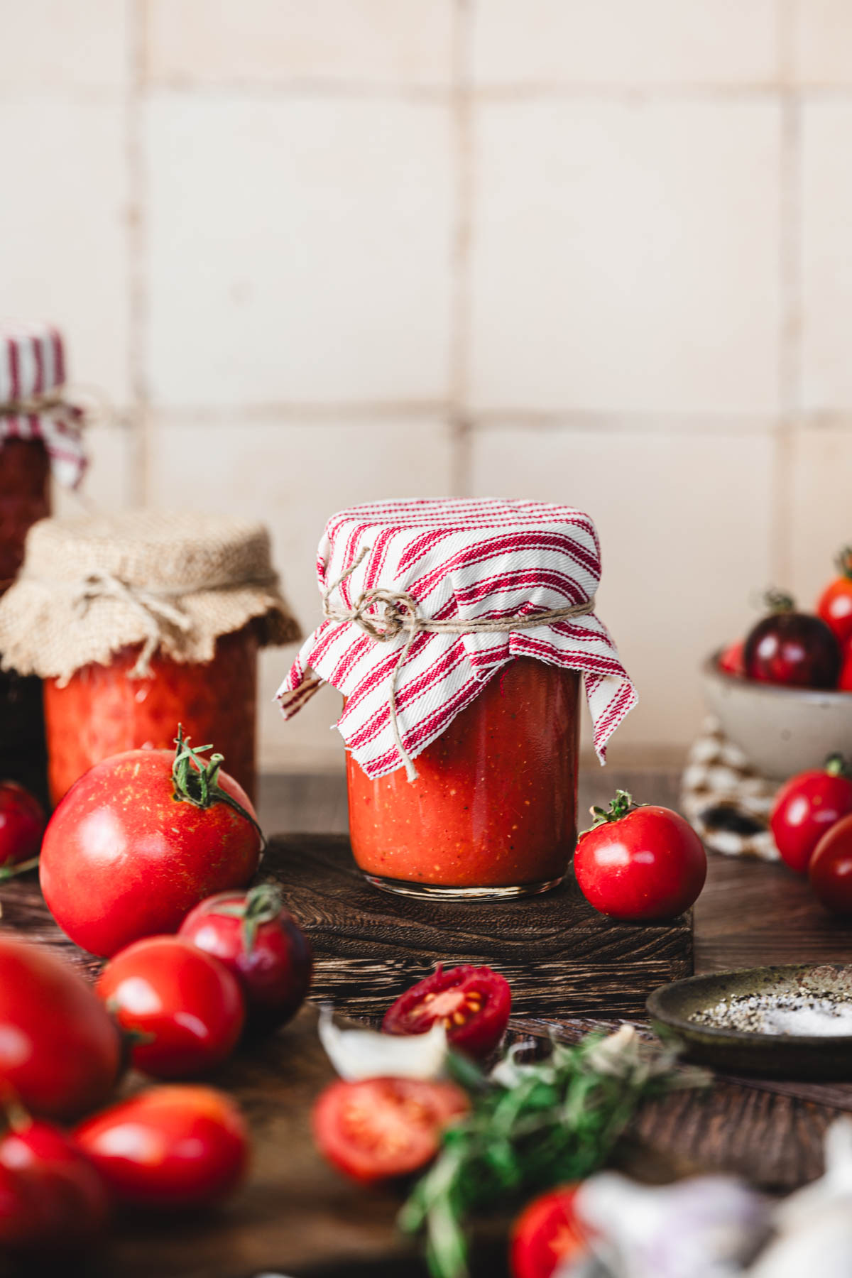 straight on view of a jar with tomato sauce