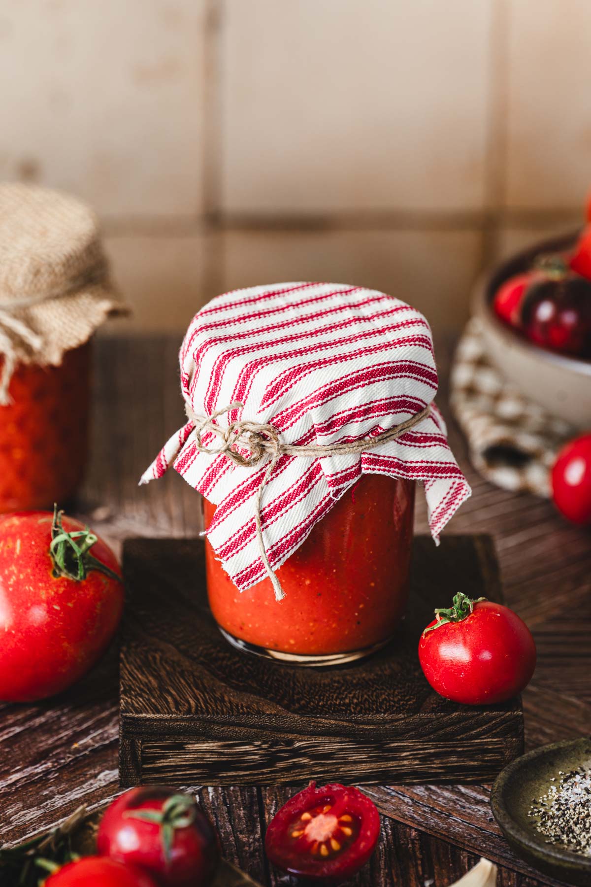 close up of a jar with sauce