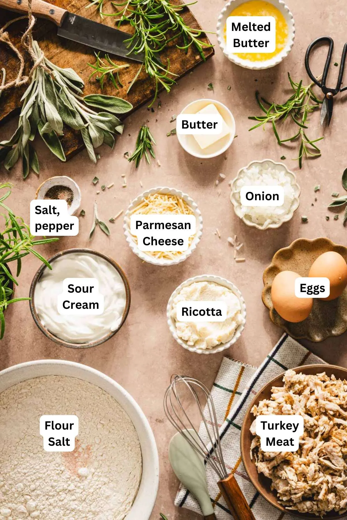 ingredients to make turkey pierogis with name tags
