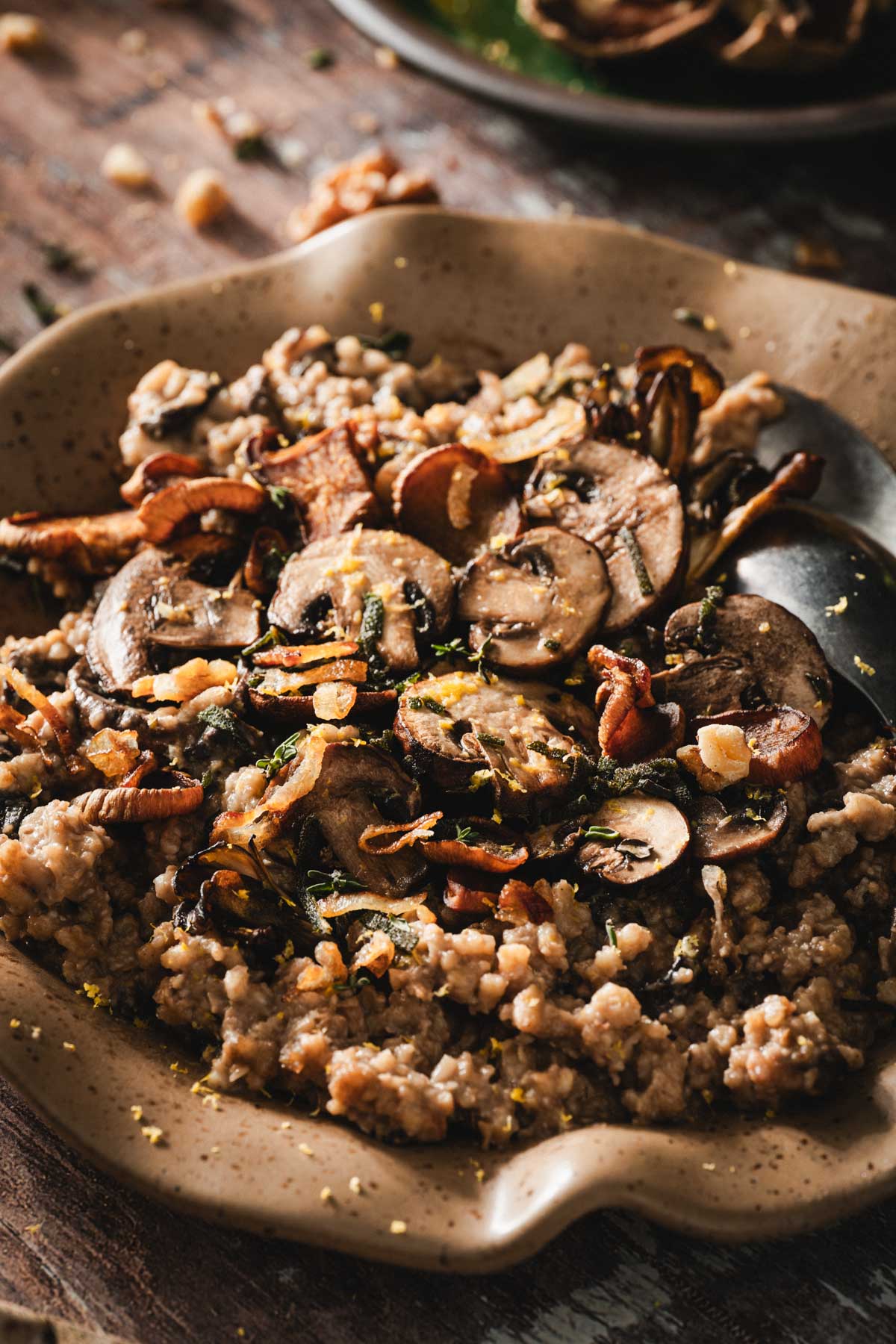 side view of a plate with risotto