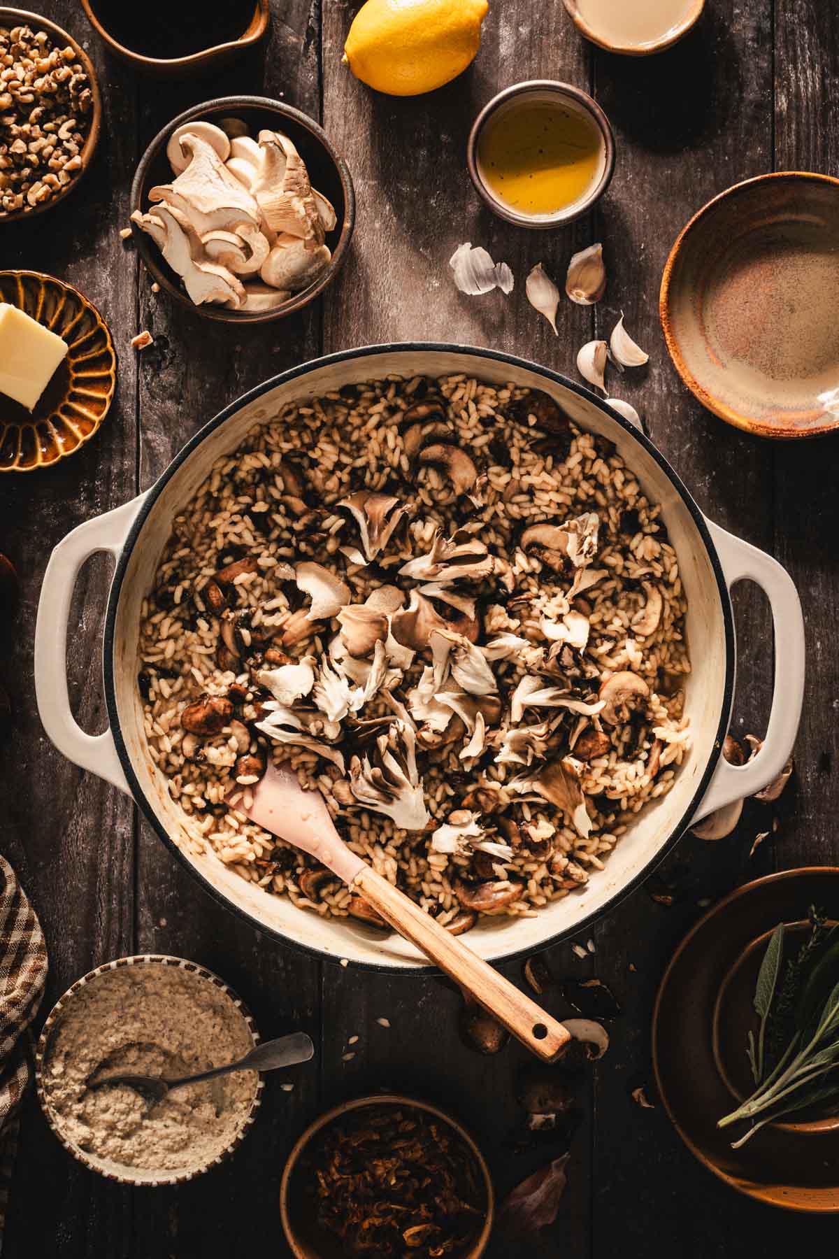 large pot with cooked risotto