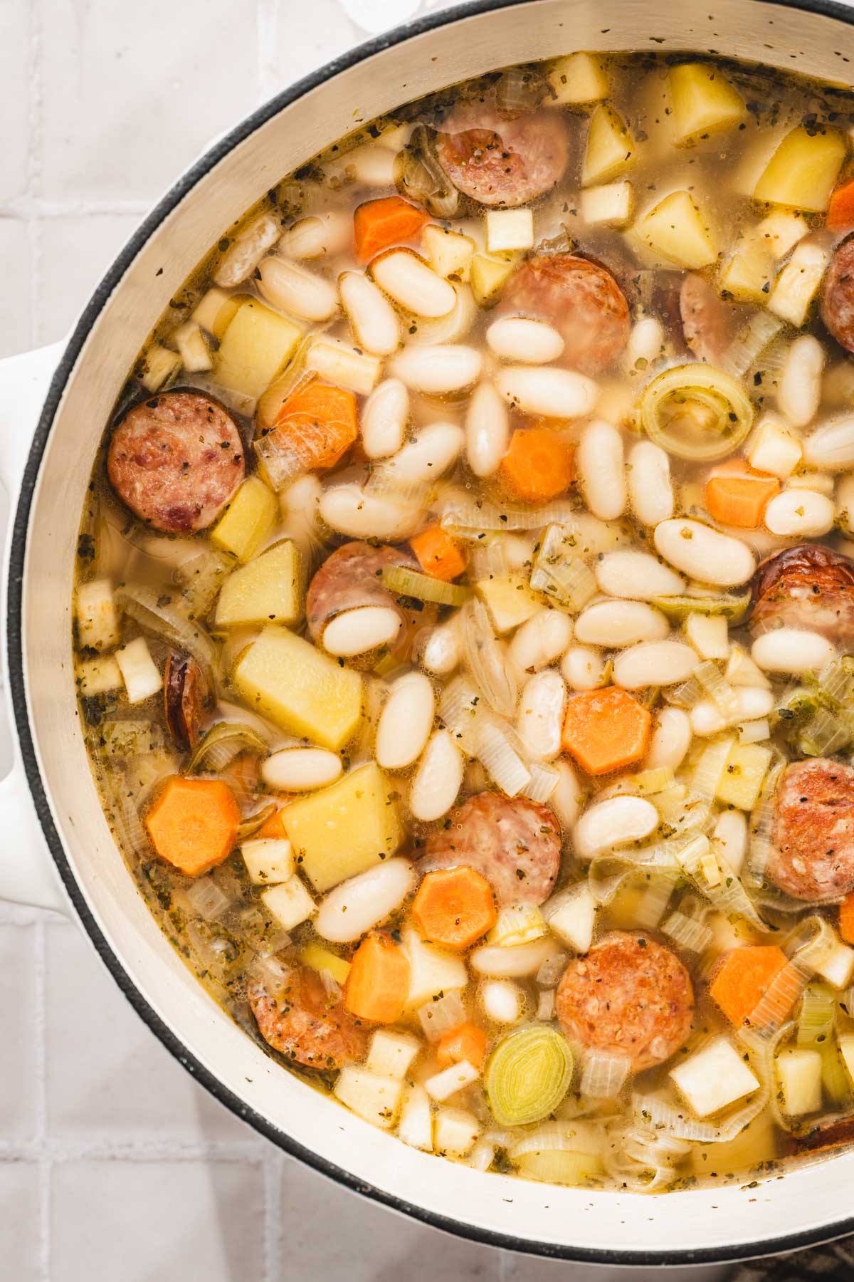 close up of a soup pan with the soup