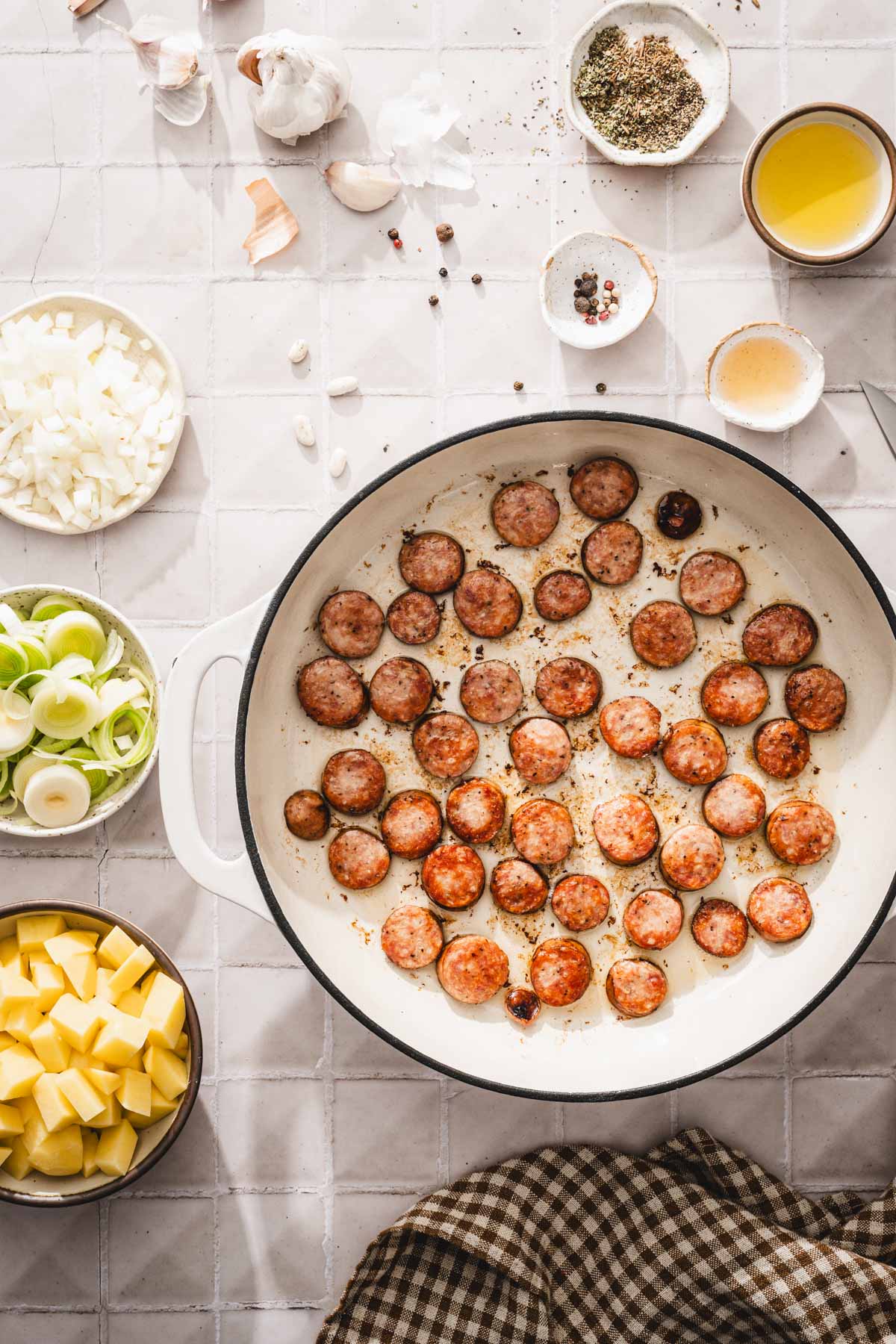 fried sausage in a pan