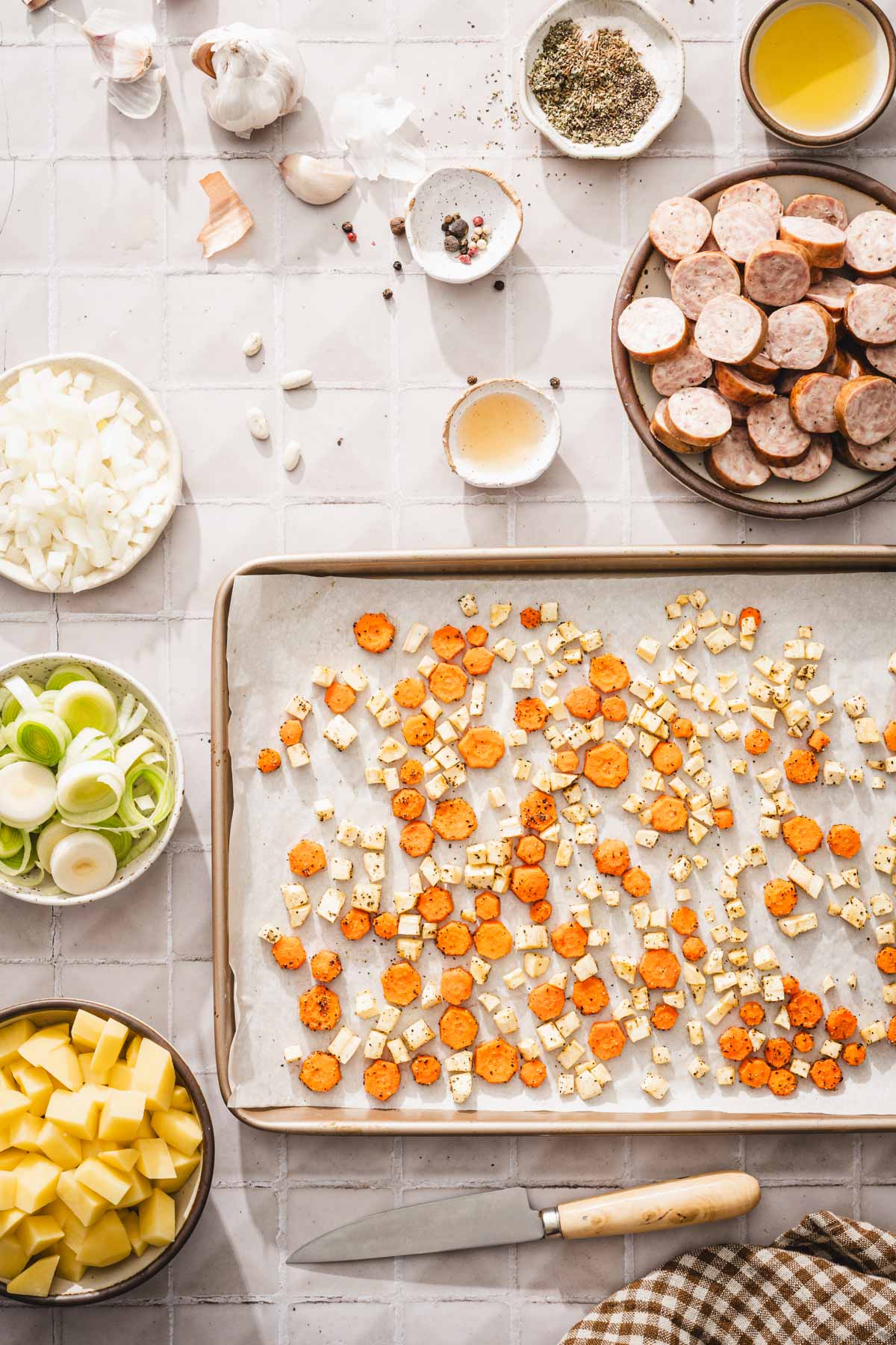 roasted veggies on a baking sheet