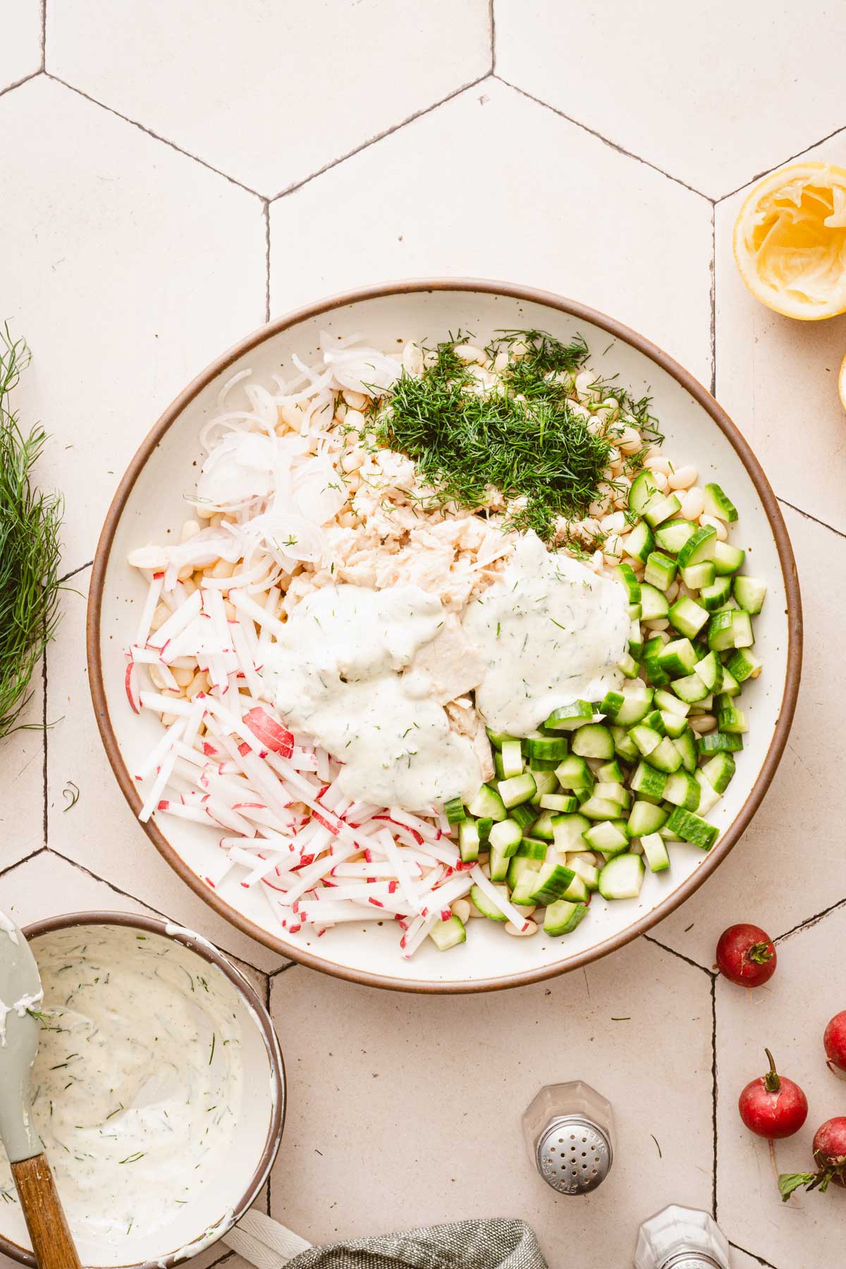 large bowl with all the ing for the salad