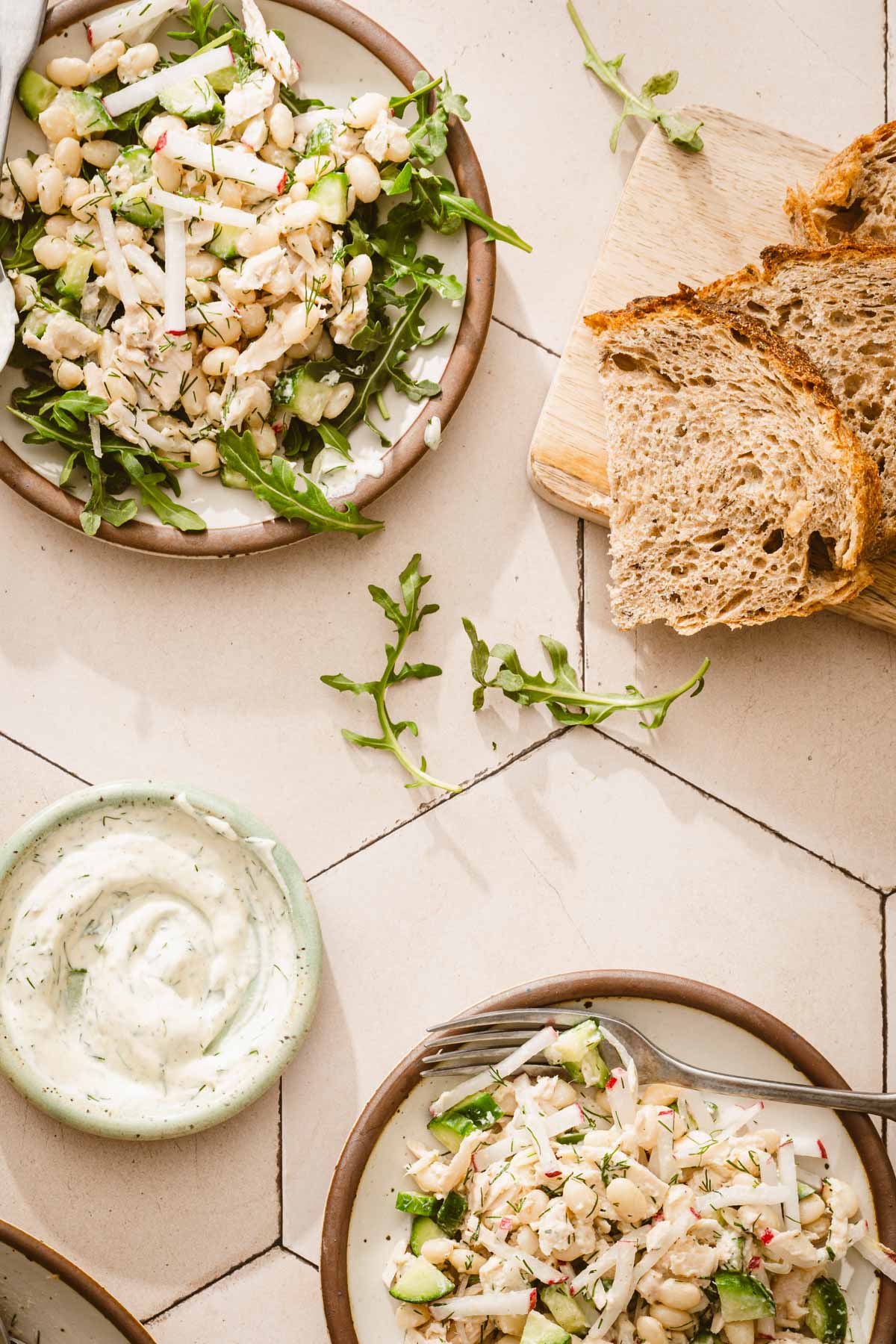 two plates with the bean salad
