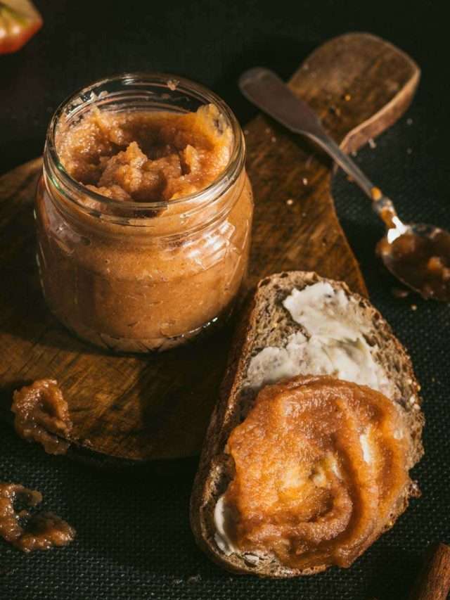 apple butter in a jar, side of bread toast